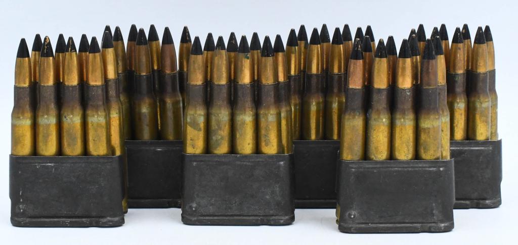 48 Rounds of AP .30-06 SPRG Ammo On Enbloc Clips: 48 Rounds of AP .30-06 SPRG Ammo On Enbloc Clips, Armor Piercing Black Tipped Brass Cased .30-06 Springfield Ammunition On M1 Garand Enbloc Clips 6 Clips Total