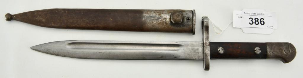 WWII M1935 Turkish Mauser Bayonet & Scabbard: WWII M1935 Turkish Mauser Bayonet & Scabbard,, AS,FA Marked Askari Fabrika Bayonet , Blade Measures Approx 9 1/2" Long, & Measures Approx 14.5" Long Overall Without Scabbard , Serial #35328, Appears i