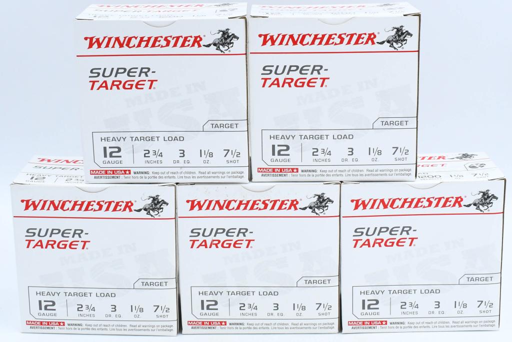 125 Rounds Of Winchester 12 Ga Shotshells: 125 Rounds Of Winchester 12 Ga Shotshells, 2 3/4" Heavy Target Load 1200 Velocity, 1 1/8 Oz 7 1/2 Shot Plastic Shotshells Made In USA