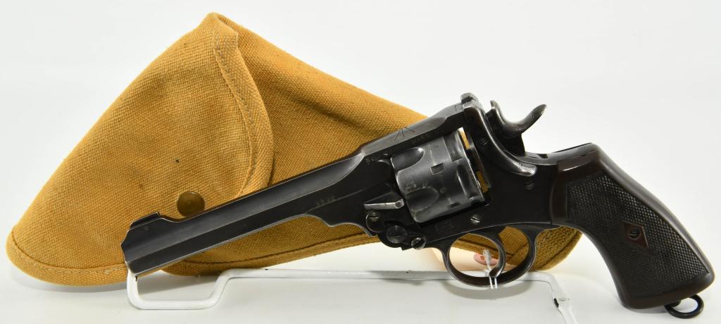 Webley Mark VI Double Action Revolver .45: Up Next We Have a Webley Mark VI Double Action Revolver Chambered in .455, Appears that the cylinder has been shaved for .45 ACP. Produced in 1918, this revolver is fitted with blade front and fixed n