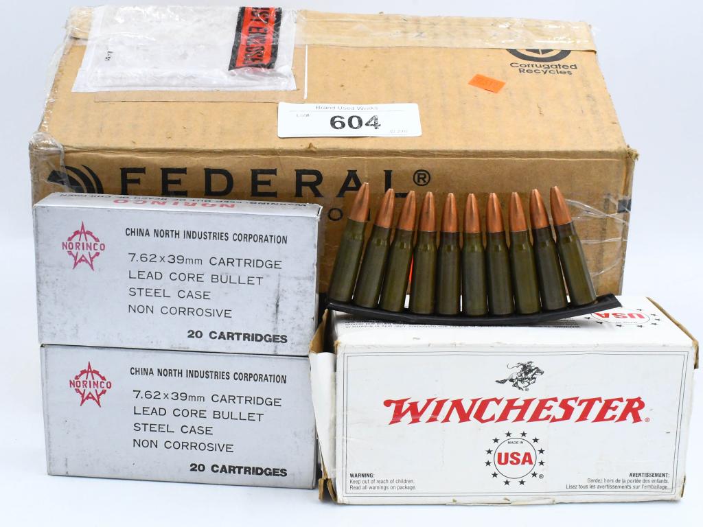 Approx 330 Rounds Of Mixed 7.62x39mm Ammunition: Approx 330 Rounds Of Mixed 7.62x39mm Ammunition, Various Head Stamped , Brass Cased Ammo Also Comes With Approx 103 Count Of Empty Brass Casings For Reloading