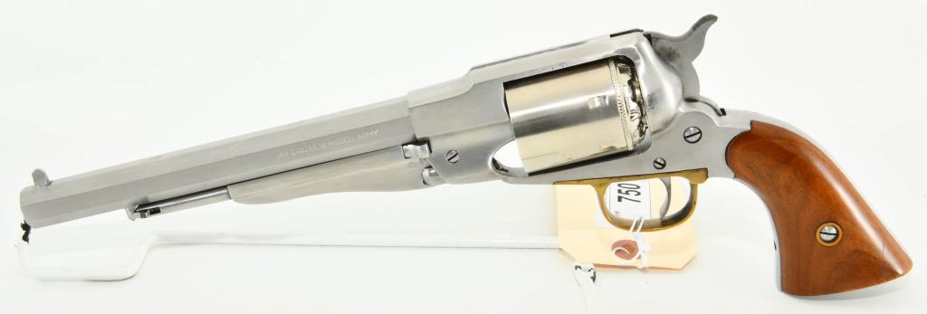 EMF New Model Army BP Revolver 8" BBL: Up for auction is an EMF Model 1858 New Model Army Black Powder revolver in Stainless, Chambered in .44, It comes with the Conversion Cylinder, Overall Appears in Excellent Condition.