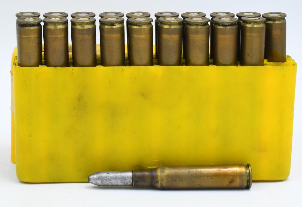 20 Rounds Of 7x57 Mauser Ammunition: 20 Rounds Of 7x57 Mauser Ammunition, Brass Cased T W 5 4 Marked Head Stamps, Also Comes With Plastic Ammunition Storage Container