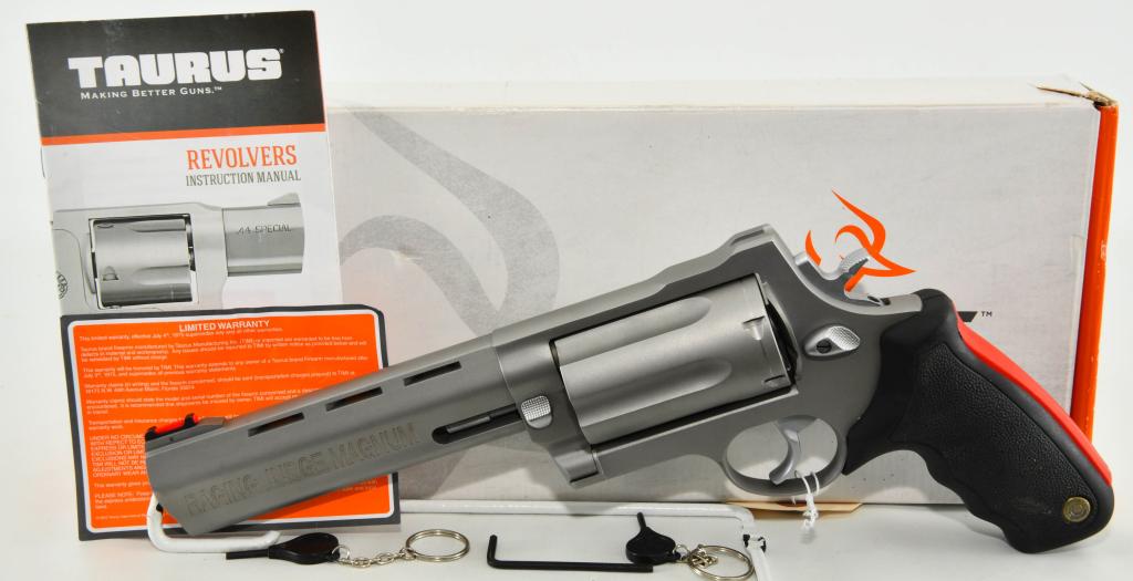 Taurus Raging Judge Revolver .454 Casull/.45 Colt: Up Next We Have a Monster! Here is a Taurus Raging Judge Revolver Chambered For .454 Casull, .45 Colt, or .410 Gauge, Equipped With a 6 1/2" Vent Rib Barre,l 6 Rounds, Stainless Steel, Rubber Grips, a