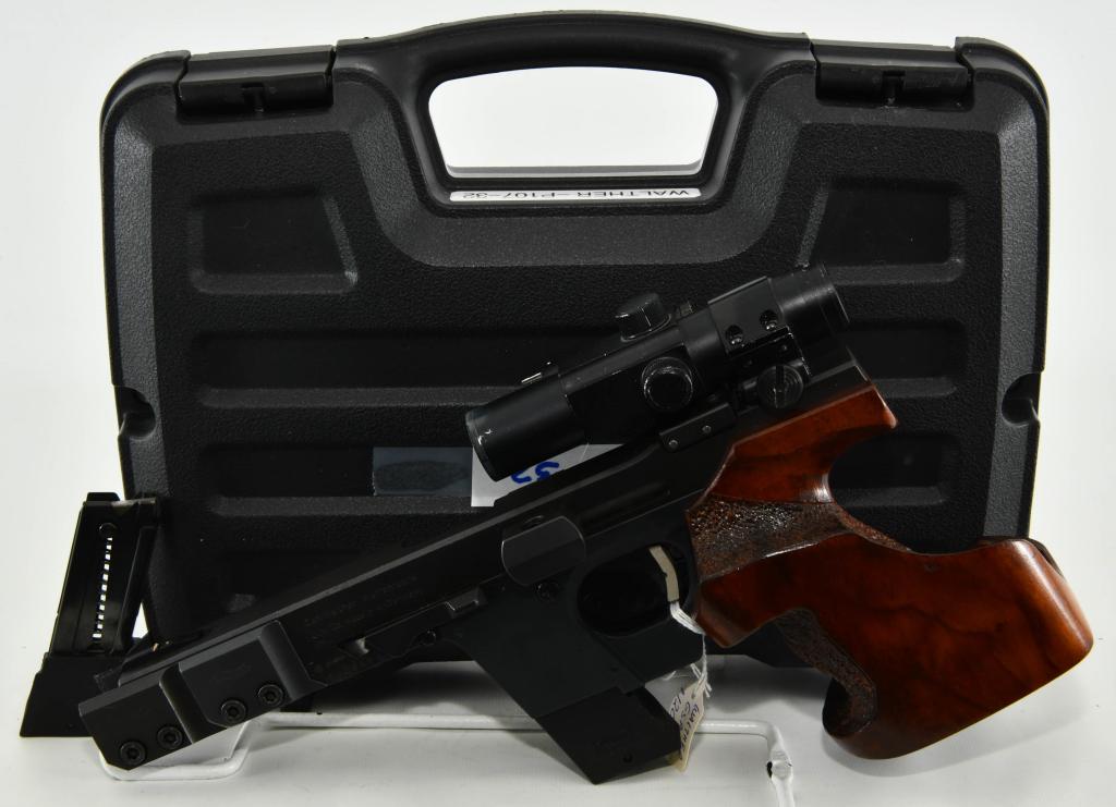 Walther Model GSP Target Standard Semi-Automatic: Up Next We Have a Cool Walther Model GSP-32 Target Standard Semi-Automatic Pistol with Case, It Comes With Two Magazines, Scarce model, Comes Equipped With Barrel Weights, and Topped With a Pro-V Sigh
