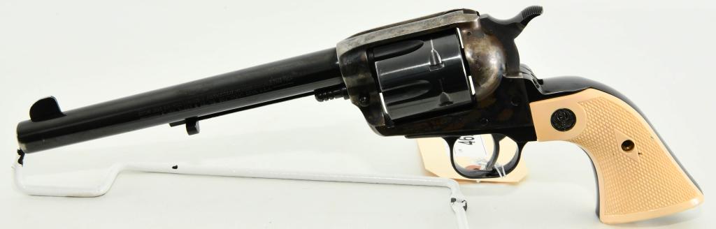 Ruger Old Model Vaquero Case Color Revolver .45 LC: Up Next We Have an Original Old Model Ruger Vaquero, Chambered in .45 Long Colt, 7 1/2" Barrel, Case Color Receiver, Checkered White Factory Grips, Serial # 55-08729, Overall Appears in Great Conditio
