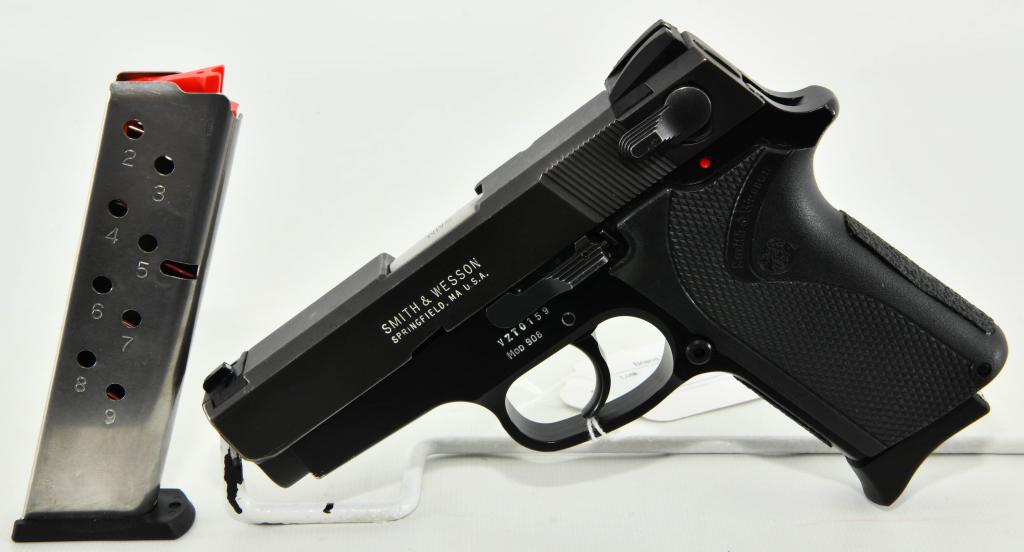 Smith & Wesson Model 908 Semi Auto Pistol 9MM: Up Next We Have a Smith & Wesson 908 Compact semi-automatic Pistol with a recoil-operated action. Part of the company's "American Pride" series, this pistol was produced from 1996 to 2007. It is const