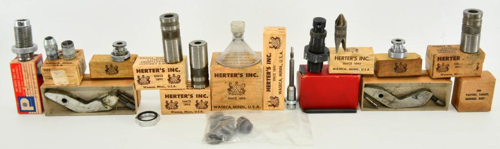 Large Lot of Vintage Herters Reloading Accessories: Up Next We Have a Large Lot of Vintage Herters Reloading Accessories, Case Trimmer, Case Trimmer Gauge, Shell Holders, Funnel, Dies, Primer Arms, and More. See Pictures.