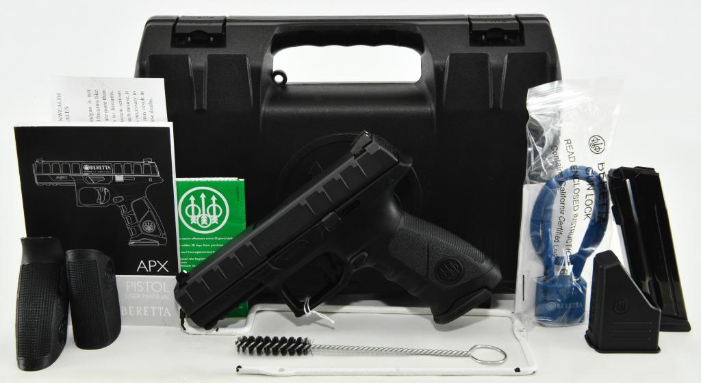 NEW Beretta APX 9mm Luger Semi Auto Pistol: Up Next We Have a Beretta APX Semi Auto Pistol Chambered in 9mm Luger, 4.25" Barrel, Comes With Two 15 Round Magazines, Polymer Frame, Black, and Comes in The Factory Hardcase With Backstraps, Lock, M