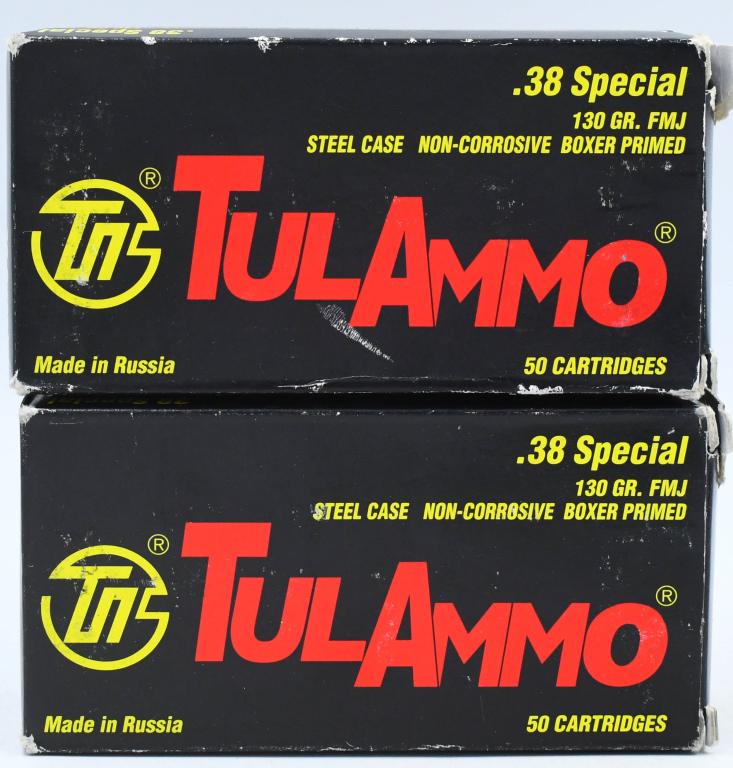 100 Rounds Of TulAmmo .38 Special Ammunition: 100 Rounds Of TulAmmo .38 Special Ammunition, 130 Grain Full Metal Jacket Steel Cased 890fps TulAmmo is a value based line of ammunition specifically designed for high volume shooters. TulAmmo provide