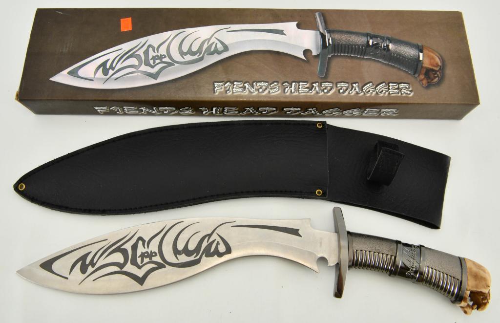 New In The Box Fiends Head Dagger: New In The Box Fiends Head Dagger, Measures Approx 18" Long Overall, Comes Brand New In The Box & Also Comes With Black Leather Sheath