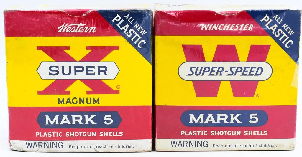 2 Vintage Winchester Mark 5 12 Gauge Shotshells: Here We Have Two Vintage Winchester Mark 5 12 Gauge Shotshell Boxes, One Appears Full, The Other is Just a Partial With a Couple Shells. Both Sealed.