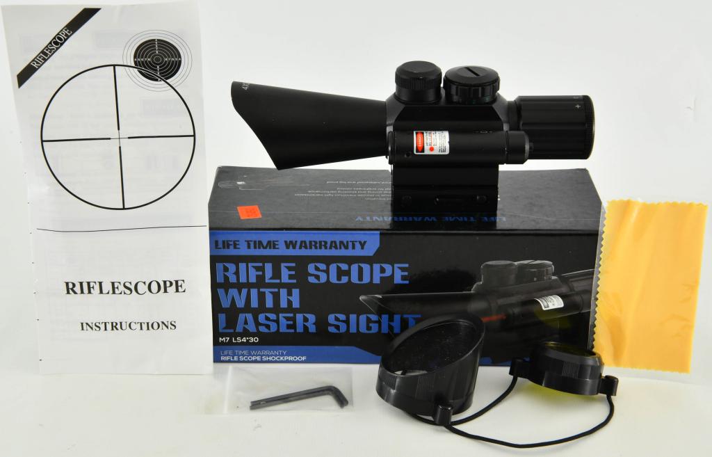 M7 LS 4x30 Tactical Rifle Scope with Red Dot Laser: M7 LS 4x30 Tactical Rifle Scope with Red Dot Laser Come Brand New in The Original Box magnification: 4XLens Dia .: 30mmbrightness levels: red and green lighting, each in 5 type of adjustment: discount