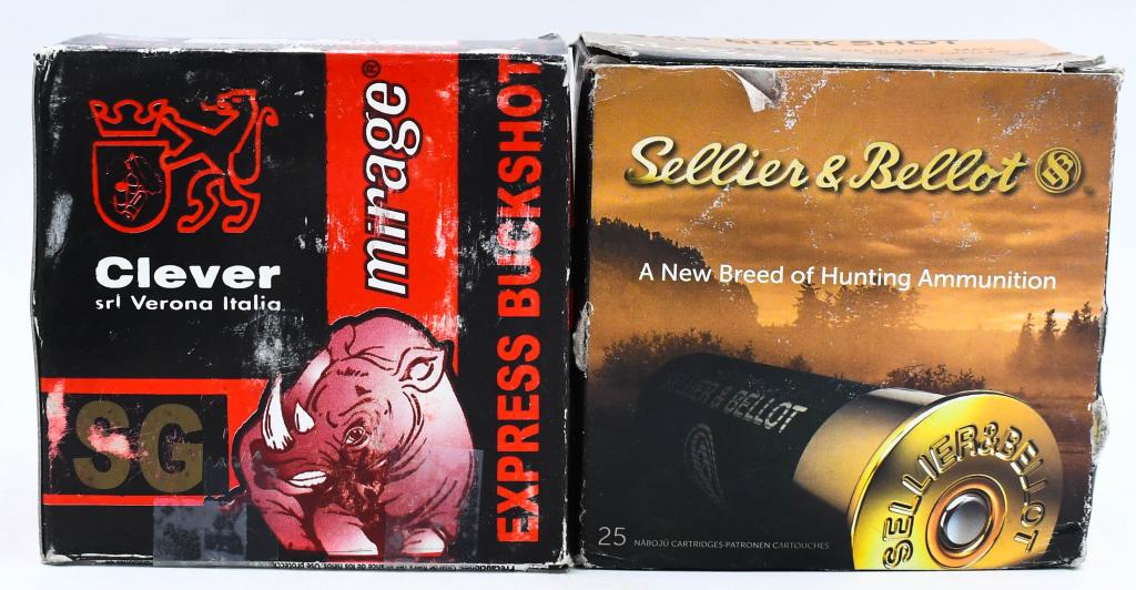 50 Count of 12 Gauge Buckshot Shotshells: Here We Have a Lot of 50 Count of 12 Gauge Buckshot Shotshells, 25 Count Sellier & Bellot 00 Buck, and 25 Count Clever SG Mirage Express Buckshot.