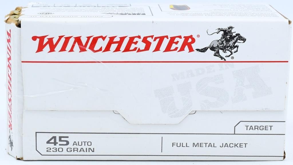 100 Rounds Of Winchester .45 Auto Ammunition: 100 Rounds Of Winchester .45 Auto Ammunition, 230 Grain Brass Cased Full Metal Jacket Round Nose Target Grade Ammo Made In USA