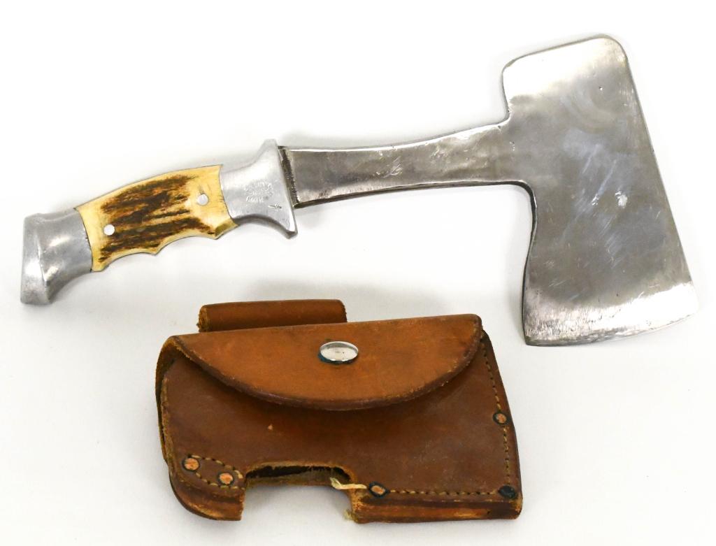 Ruana Model 22H Custom Deluxe Hatchet: Ruana Model 22H Custom Deluxe Hatchet Vintage R.H. RUANA Deluxe 22H "M" Stamp Hatchet , developed to fill the demand for a light hatchet, yet one strong enough and balanced right to cut a six inch tre