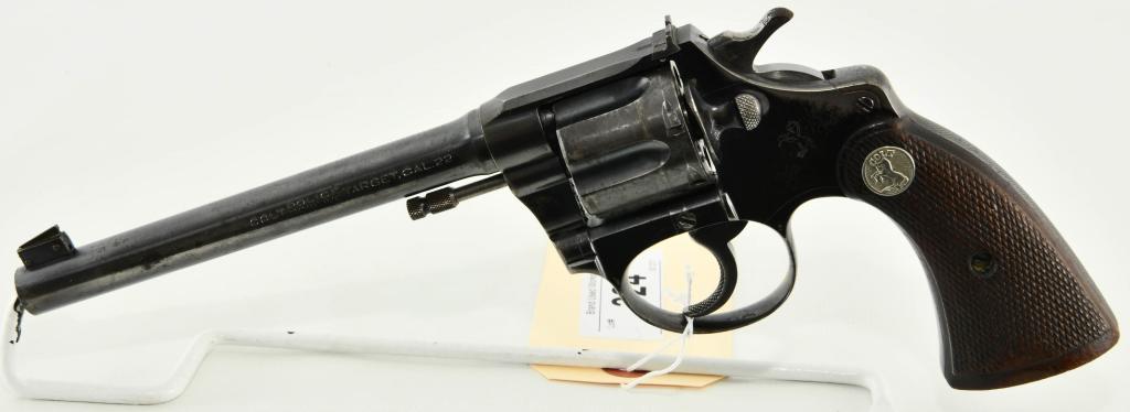 Colt Police Positive Target Model .22: Up Next We Have a Colt Police Positive Target Model Revolver, Barrel Marked Cal .22, Equipped With a 6" Barrel, Original Factory Checkered Wood Grips With Rampant Colt Medallions, Serial # 37150 Dates