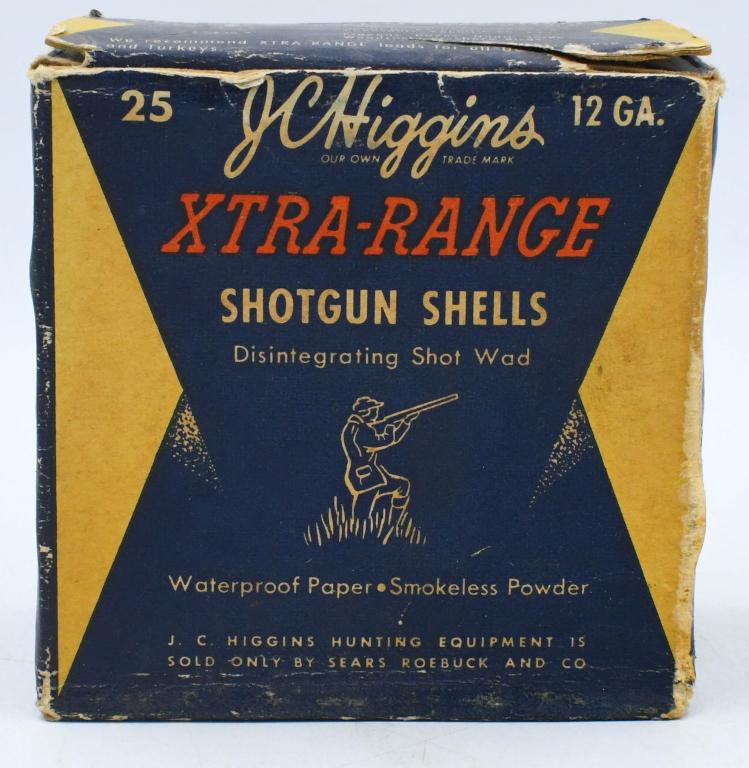 25 Rd Collector Box Of J.C Higgins 12 Ga: Shotshells; 25 Rd Collector Box Of J.C Higgins 12 Ga Shotshells, Mixed Head Stamped Shotshells ,made in USA in Original Box