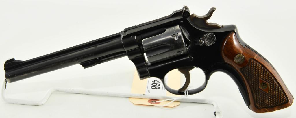 Smith & Wesson Pre Model 17 K Frame .22 LR: Up Next We Have a Smith & Wesson Pre Model 17 K Frame SA/DA Six Shot Revolver Chambered in .22 LR, 6" Pinned Barrel, Adjustible Rear Sight, Checkered Diamond Wood Grips With S&W Medallions, and a Sure