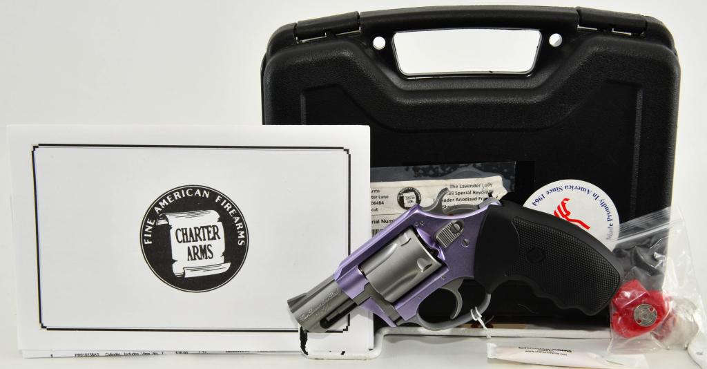 NEW Charter Arms Lavender Lady Revolver .38 Spl +P: Up Next We Have a Brand New Charter Arms Lavender Lady Revolver Chambered in .38 Special +P, 2" Barrel, 5 Round Cylinder, Alloy Frame, Stainless Finish, Black Rubber Grips, and Comes in The Factory Ha