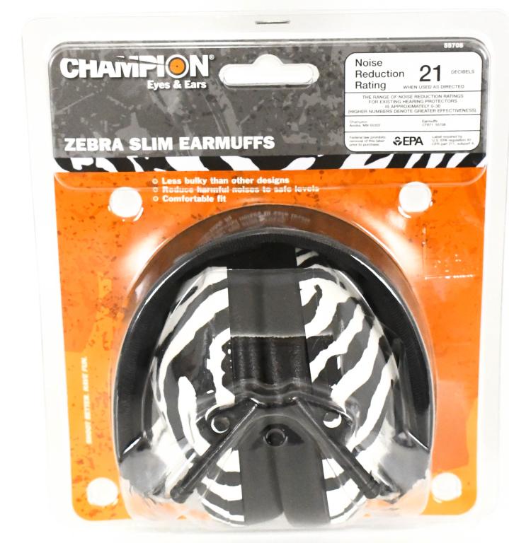 New In The Package Champion Zebra Slim Earmuffs: New In The Package Champion Zebra Slim Earmuffs, Noise Reduction Rating Of 21 DB