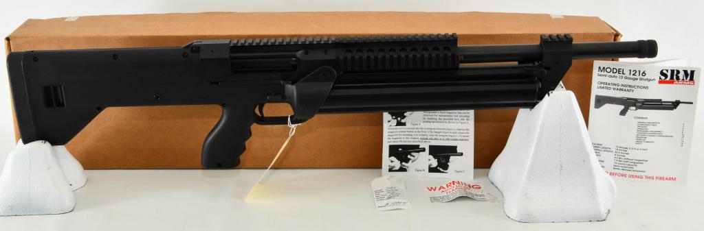 SRM Arms M1216 Semi Auto 12 Gauge Shotgun: Up Next We Have a SRM Arms M1216 Semi Auto Shotgun Chambered in 12 Gauge, Accepts 2 3/4" And 3" Shells, Polymer Buttstock/lower Receiver, Billet Aluminum Receiver, Picatinny Receiver Rail, And Handgua
