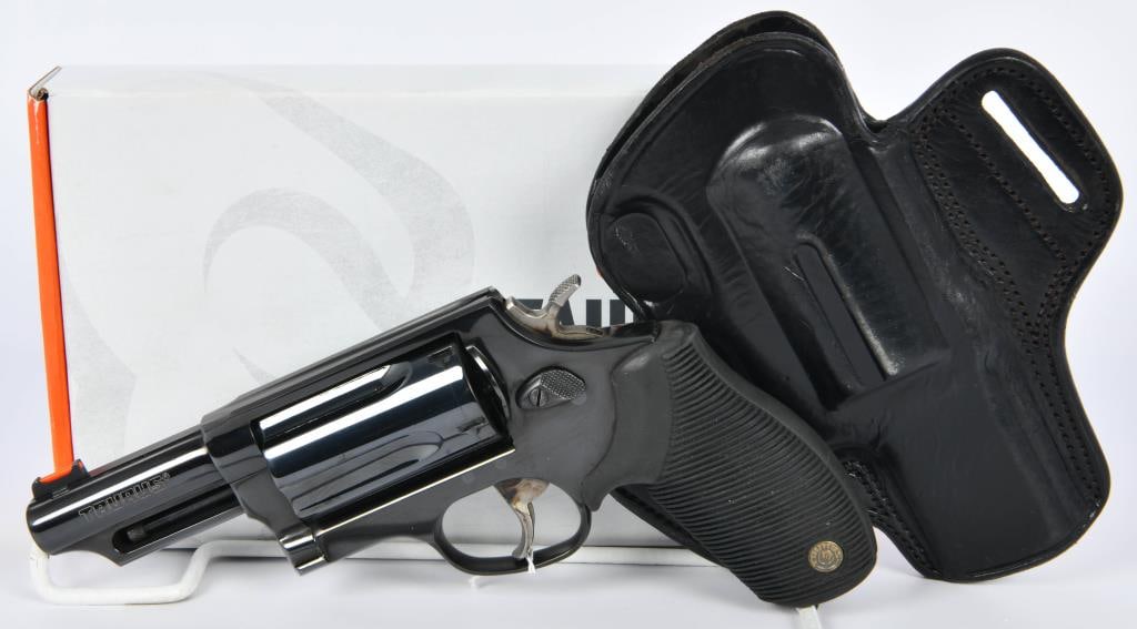 Taurus The Judge Revolver .410 GA / .45 Long Colt: Up for auction is a Taurus "The Judge" Five Shot Revolver, The Taurus Judge is so named because of the number of judges who carry it into the courtroom for their protection. Capable of chambering both