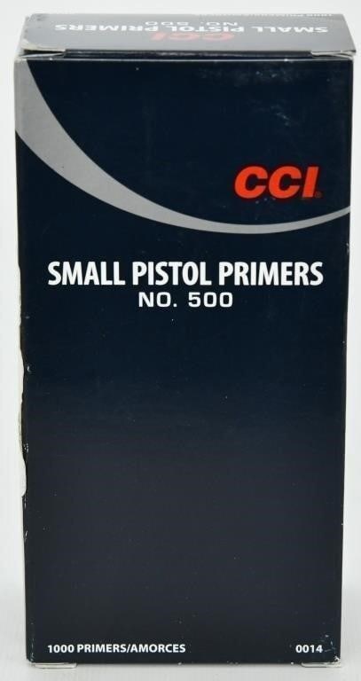 1000 Count of CCI Small Pistol Primers #500: 1000 Count of CCI Small Pistol Primers #500, Up Next We Have a Lot of 1000 CCI Standard Small Pistol Primers #500, CCI Primers are continuously tested and improved. As a result today's CCI primers are