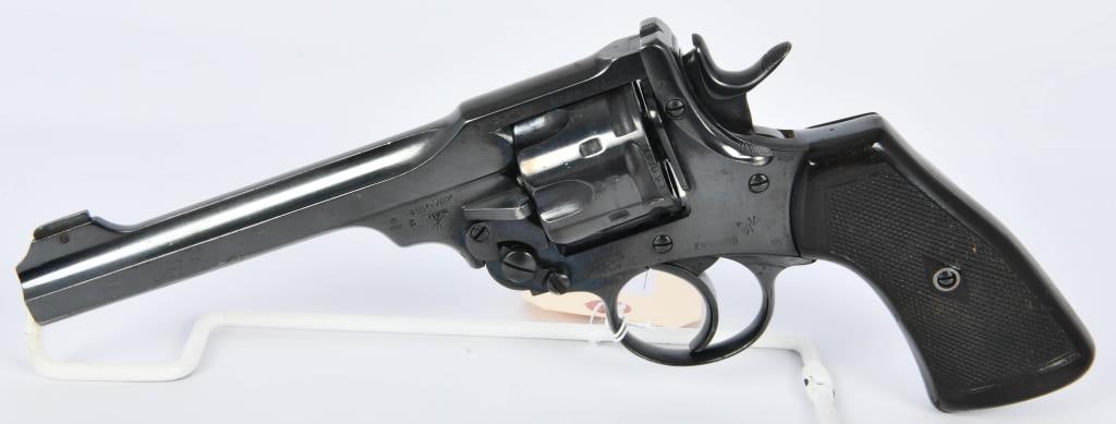 Webley Mark VI Double Action Revolver .45: Up Next We Have a Webley Mark VI Double Action Revolver Chambered in .455, Appears that the cylinder has been shaved for .45 ACP. Produced in 1918, this revolver is fitted with blade front and fixed n