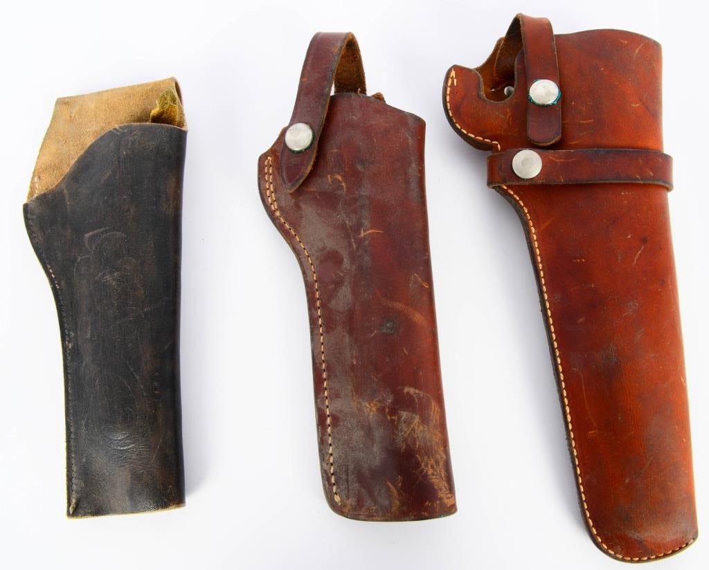 Lot of Three Various Leather Holsters: Lot of Three Various Leather Holsters, Bianchi, Hunter, and Unmarked.