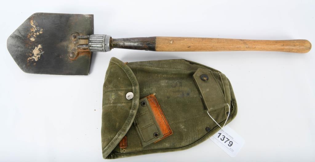US Marked Ames 1945 Military Folding Shovel: US Marked Ames 1945 Military Folding Shovel, Wood Handle , Spade Shovel, US Marked , Also Comes With US Marked Military Cover