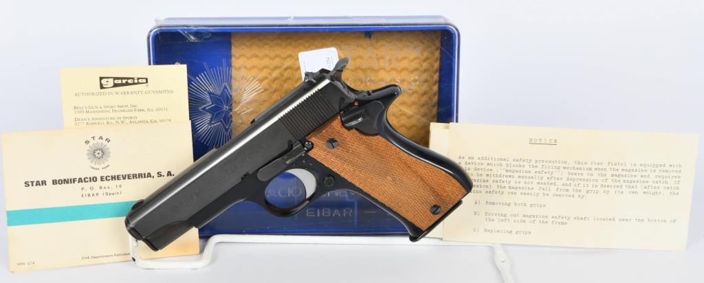 Star BKS Starlight SA 9mm Semi-Auto Pistol W/ Box: Up next we have a Surplus import by The Garcia Corp., This Star Model BKS Starlight SA Semi-Auto Pistol is Chambered in 9MM P, and comes with One Magazine, Paperwork, and in the factory box.