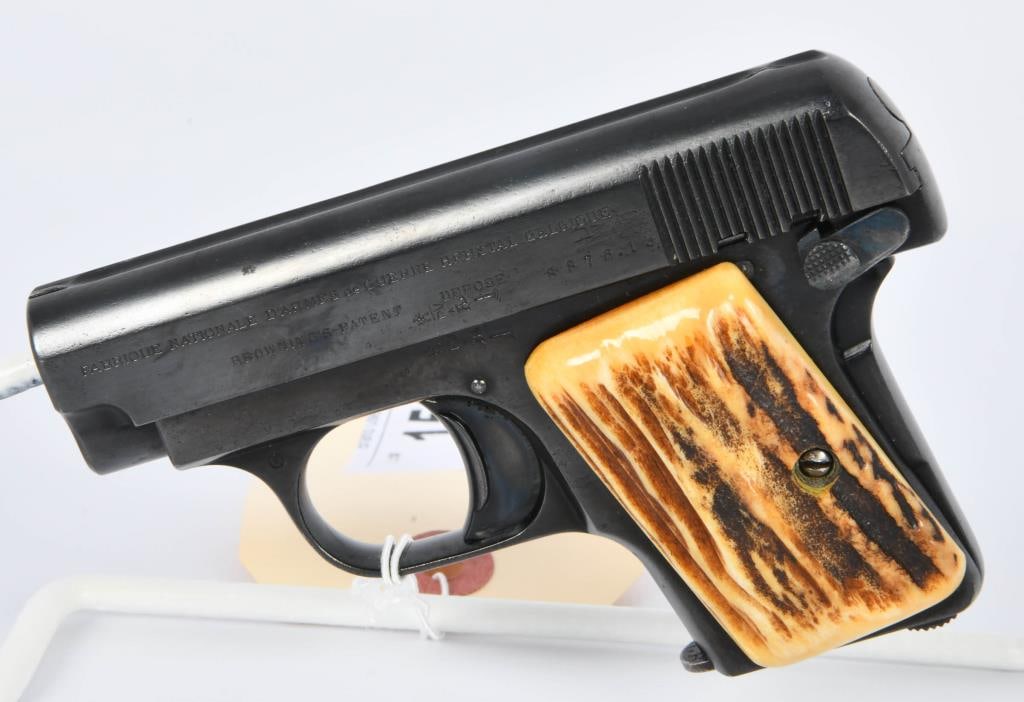 Belgian FN Herstal FN 1906 Semi Auto .25 ACP: Up Next We Have a Fabrique National D'Armes De Guerre Herstal-Belgique "Baby Browning" 1906 Semi Auto Pistol Chambered in .25 ACP (6.35?16mmSR) And Comes With One Factory Magazine, Faux Stag Grips, Gr