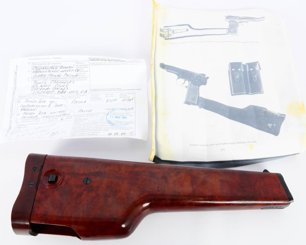 Russian Stechkin Aps Machine Pistol Holster Stock: Russian Stechkin Aps Machine Pistol Holster Stock,,, Holster stock for the Soviet Stechkin APS Machine Pistol in 9x18mm Makarov, Stock Appears in Overall Good Condition , Does Have 2 Minor Chips in th