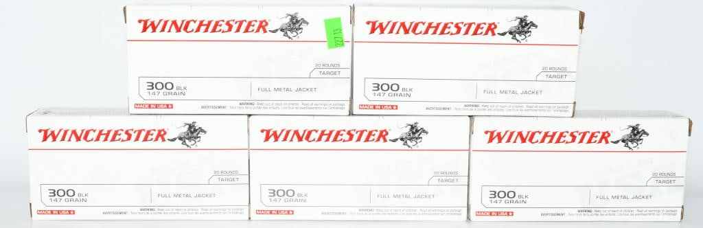 100 Rounds Of Winchester .300 Blackout Ammo: Secure 100 rounds of Winchester .300 Blackout ammunition, featuring a robust 147-grain full metal jacket for reliable and accurate performance. Manufactured in the USA, Winchester is a respected name