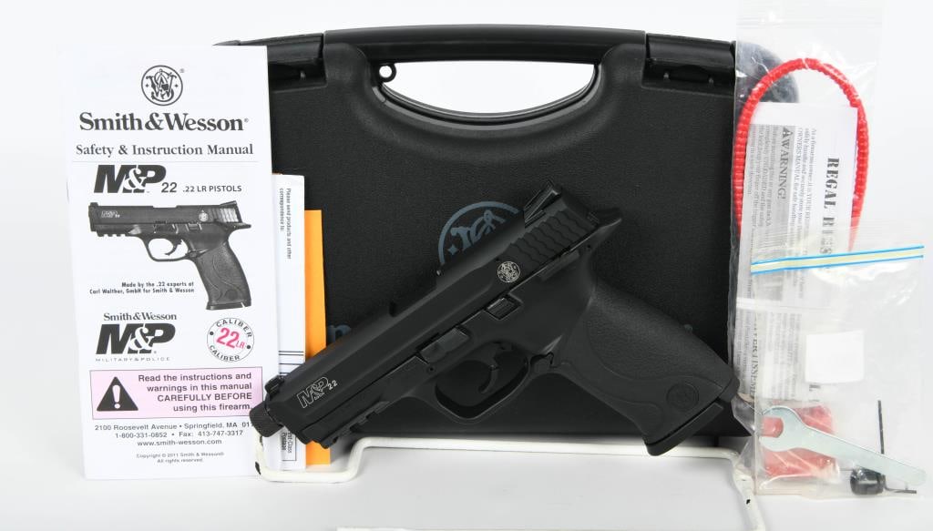 Smith & Wesson M&P22 Semi Auto Pistol .22LR: Secure your shot with the Smith & Wesson M&P22 Semi Auto Pistol, a finely tuned firearm chambered in .22LR. This elegant pistol boasts a threaded barrel, showcasing Smith & Wesson's unwavering commitm