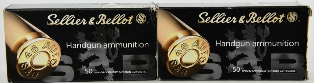 100 Rounds Of Sellier & Bellot .45 ACP Ammunition: 100 Rounds Of Sellier & Bellot .45 ACP Ammunition 230 Grain FMJ 853 fps This Sellier & Bellot .45 ACP ammunition features a full metal jacket projectile for improved reliability and penetration. The 2