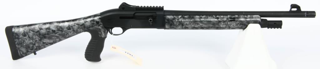 Weatherby Model SA-459 Semi Auto Defense Shotgun: Behold the formidable Weatherby Model SA-459 Semi Auto Defense Shotgun, now featuring a striking hydro-dipped skull pattern that adds an extra touch of intimidation to its already impressive design. T