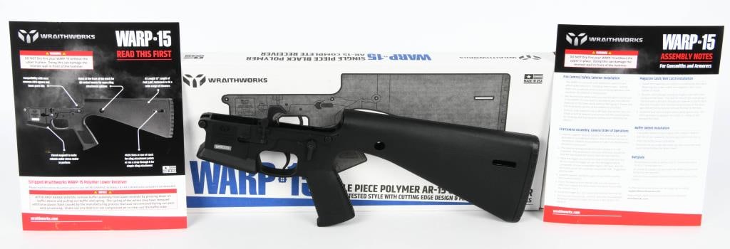 Wraithworks WARP-15 Complete Lower Black: Introducing the Wraithworks WARP-15 Complete Lower in Black, a groundbreaking monolithic polymer AR15-style receiver designed to redefine your shooting experience. This brand-new lower arrives securel