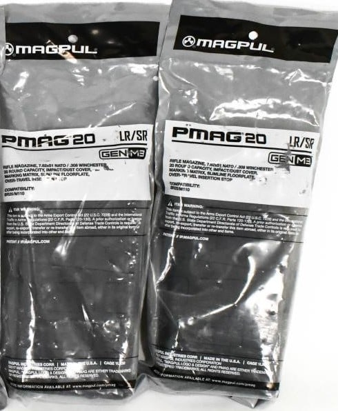 2 NIP Magpul PMAG 20 DPMS LR308/SR-25 Magazine: 2 NIP Magpul PMAG 20 DPMS LR308/SR-25 Magazine, 20 Rounds, Gen M3, Black Magpul PMAG Gen 3 magazines are designed for the DPMS LR308/SR-25 pattern AR rifles chambered in .308 Winchester. These magazin
