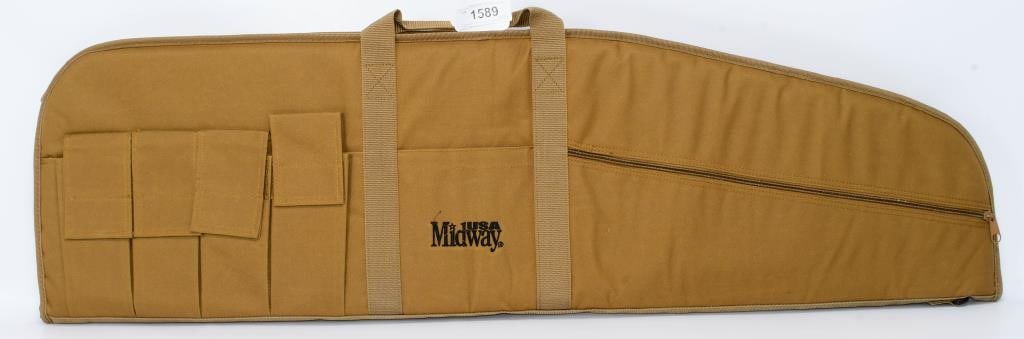 New Midway USA Tan Color Scoped Rifle Soft Case: Hello, firearm enthusiasts! Introducing Tactical Elegance: New Midway USA Tan Scoped Rifle Soft Case, in pristine condition. This tan-colored case, measuring approximately 44 inches long, is designed 