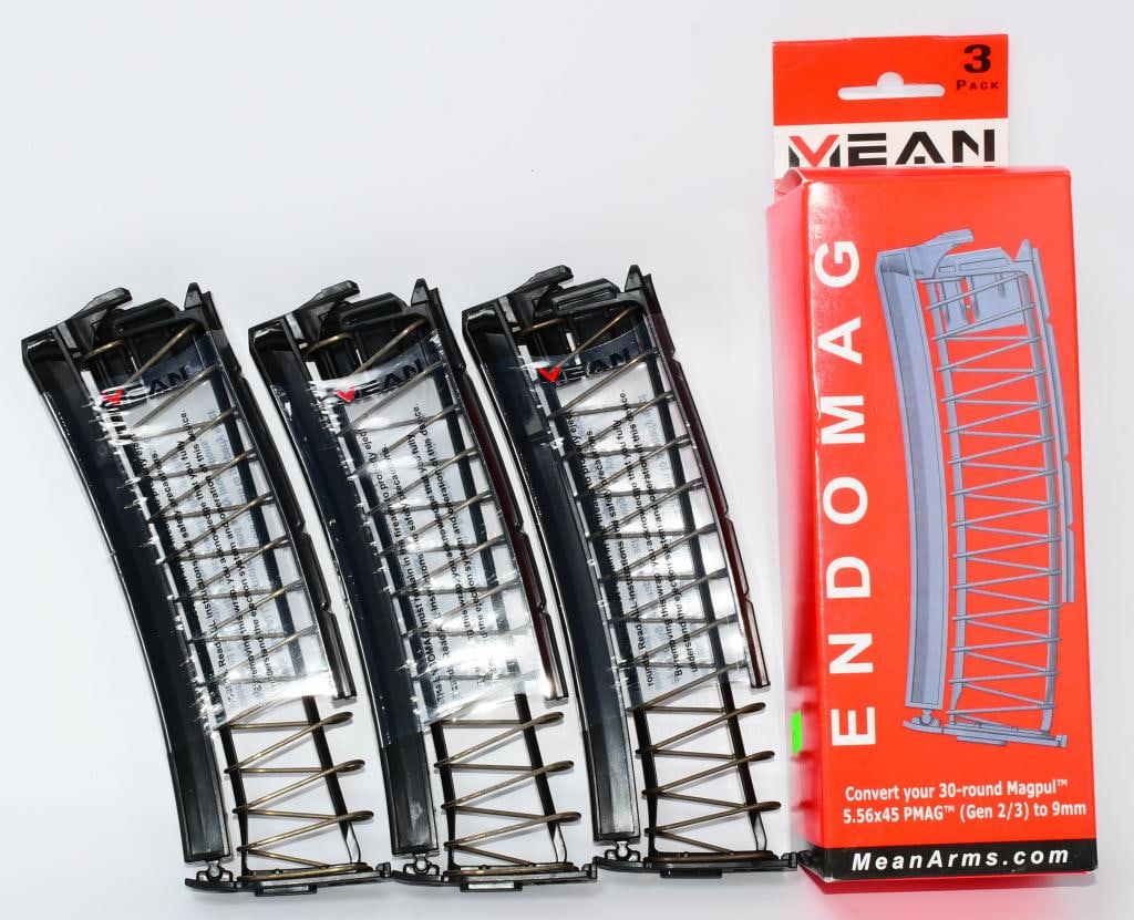 New in Box Mean Arms 9mm Ejectored EndoMag: Hello savvy bidders! Get ready for an impressive upgrade with the Mean Arms 9mm Ejector EndoMag! This fantastic accessory allows you to effortlessly convert your 30-round Magpul 5.56x45 Pmag Gen 2/3 i