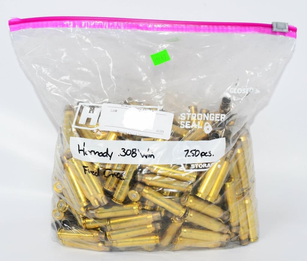 Approx 250 Count Hornady Empty .308 Win Brass: Hello, avid reloaders! Explore the world of precision craftsmanship with this impressive collection of approximately 250 once-fired Hornady .308 Win brass casings. Bid confidently on these premium bra