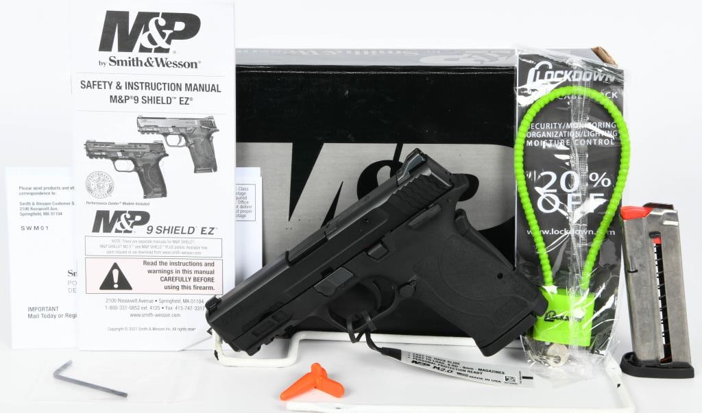 Smith & Wesson M&P 9 Shield EZ M2.0 Thumb Safety: Introducing the Smith & Wesson M&P 9 Shield EZ M2.0, a semi-auto pistol with a thumb safety, chambered in 9mm. This brand-new firearm comes in the factory box with two magazines, designed for personal