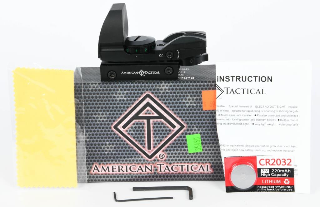 American Tactical Imports Tactical Electro-Dot: Sight; American Tactical Imports Tactical Electro-Dot Sight New in The Box, Red/Green, Four Reticles With a simple CR2032 battery, you can power the American Tactical Imports Tactical Electro-Dot Sigh