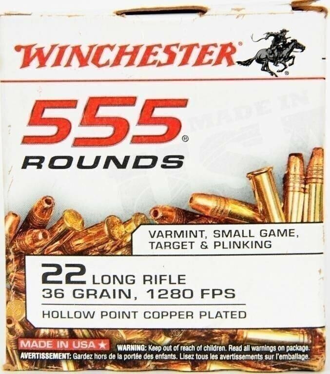 555 Rounds Of Winchester .22 LR Ammunition: 555 Rounds Of Winchester .22 LR Ammunition 555 Bulk .22 LR 36 Grain Plated HP 555 Round Box Winchester .22 Long Rifle ammunition with its 36 Grain Copper Plated Hollow Point at 1280 fps is excellent f