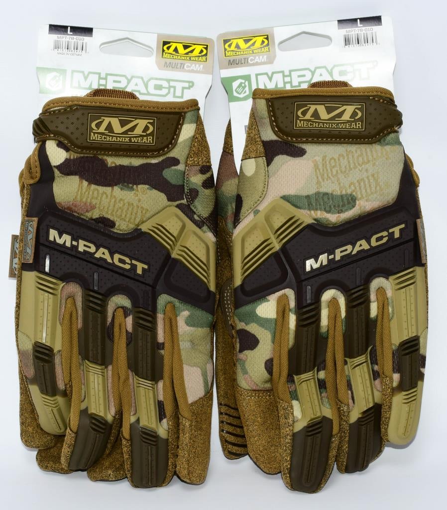 2 New Pairs Of Mechanix Wear Camo Work Gloves: Hello, bidders! Here's your chance to gear up for success with two brand-new pairs of Mechanix Wear Camo Work Gloves in size large. These gloves are crafted for durability, comfort, and style, making 