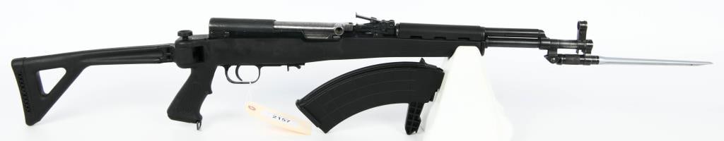 Chinese SKS Semi Auto Rifle 7.62X39: Presenting the Chinese SKS, a semi-auto rifle chambered in 7.62x39, featuring several enhancements for a versatile shooting experience. This SKS model is equipped with a folding synthetic stock, provi