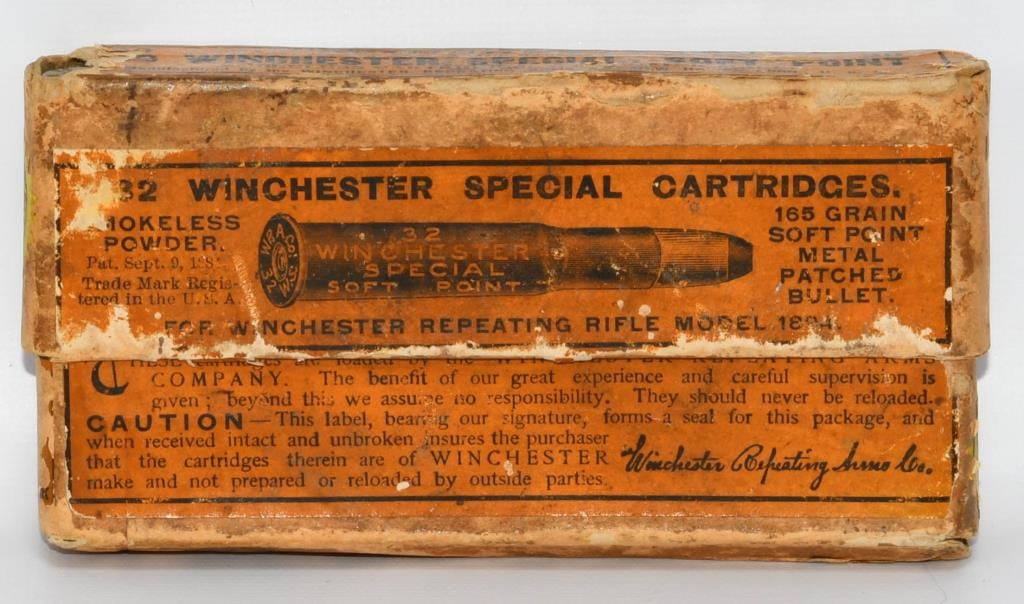 20 Rd Collector Box Winchester .32 Win SPL Ammo: Greetings, esteemed bidders! Step into the world of exceptional collectibles with this 20-round collector box of Winchester .32 Win SPL ammunition. Specifically designed for the iconic Winchester Repe