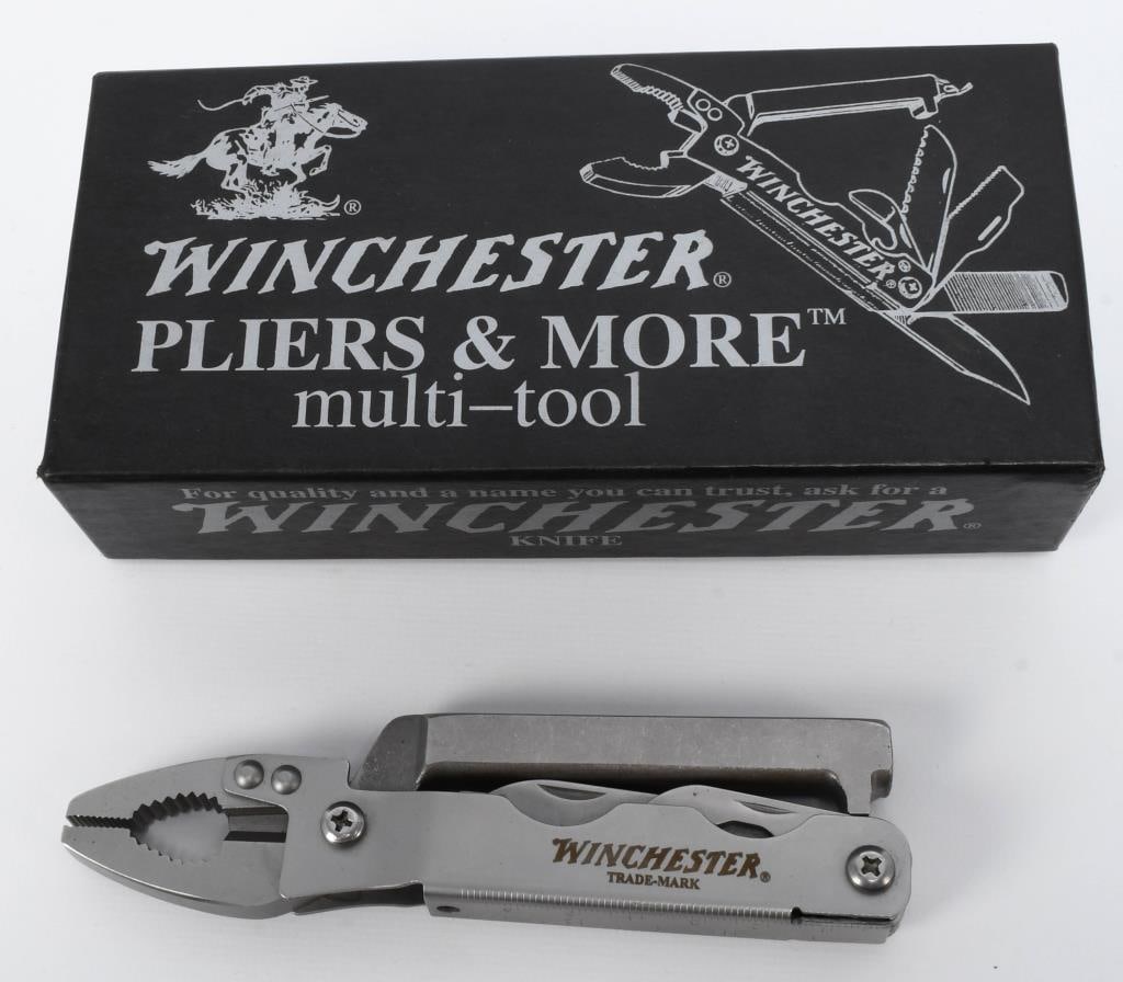 Winchester Pliers & More Multi-Tool in box: Introducing the Winchester Pliers & More Multi-Tool Blunt Nose Model W 25 53450, a versatile and practical tool that combines functionality with convenience. This multi-tool, accompanied by its origin